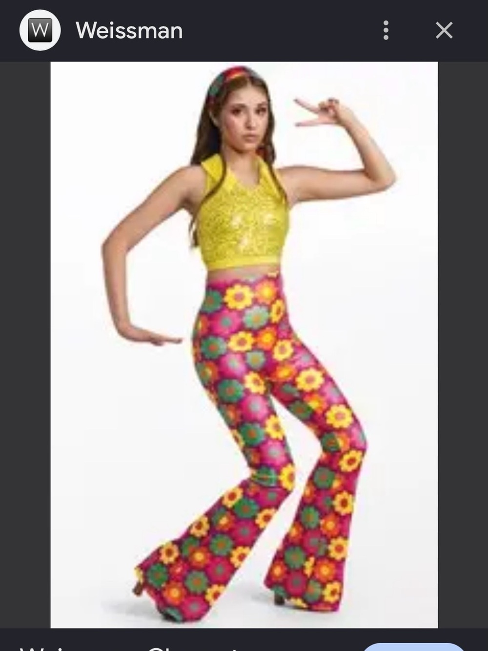 Weissman Yellow Crop Top with Pink Floral Bell-Bottom Pants
